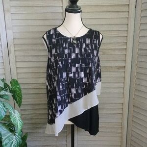 ⚜️ Ellen Tracy Asymmetrical Ruffle Tiered Sleeveless Top